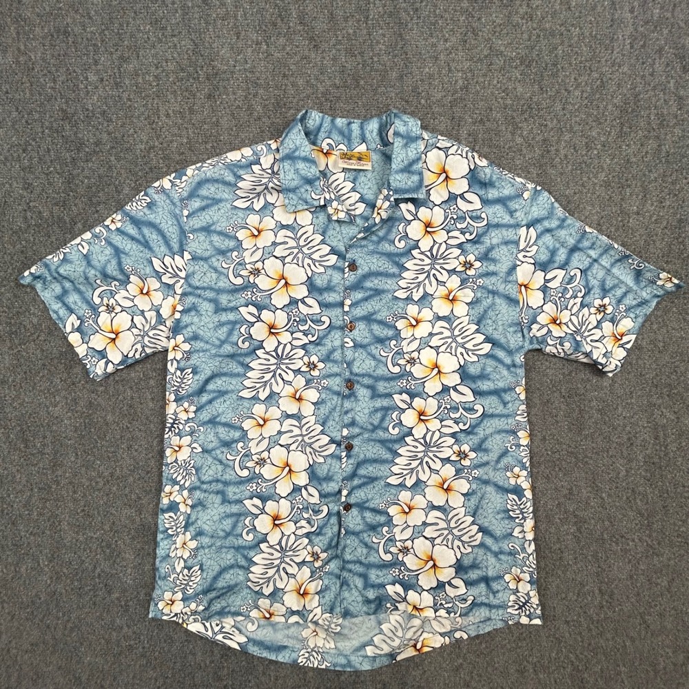 Winnie Fashion Hawaiian Shirt Mens XL Blue Floral Aloha VTG Hawaii USA Made